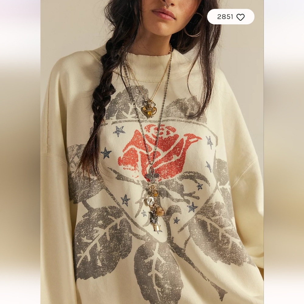We The Free Cream Sweatshirt with Red and Gray Floral Design